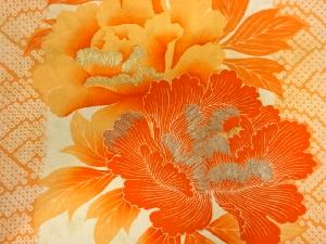 アンティーク　牡丹に菊・桜模様刺繍名古屋帯